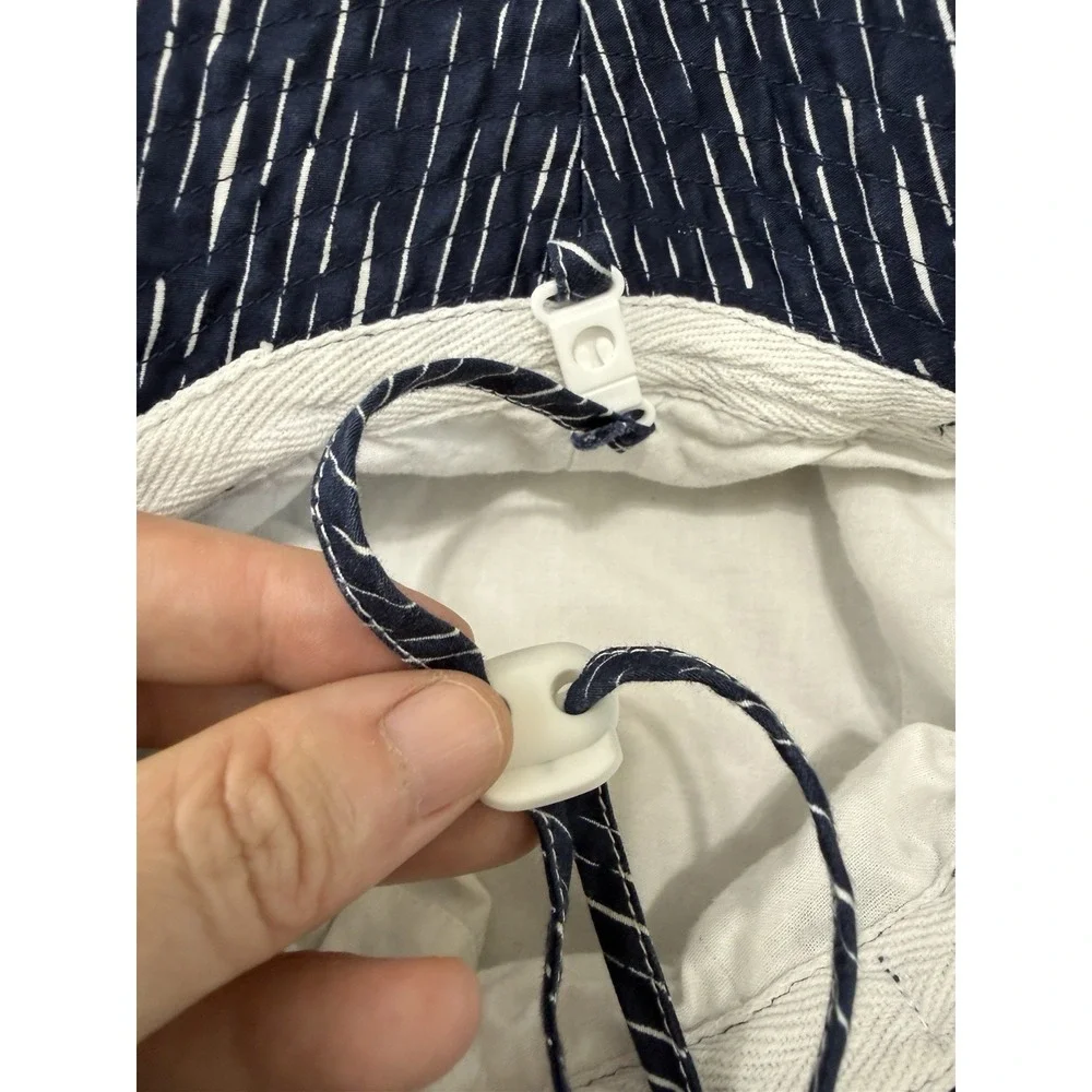Jan & Jul Kids Bucket Hat Medium Adjustable Chin Strap Blue White Cotton Beach